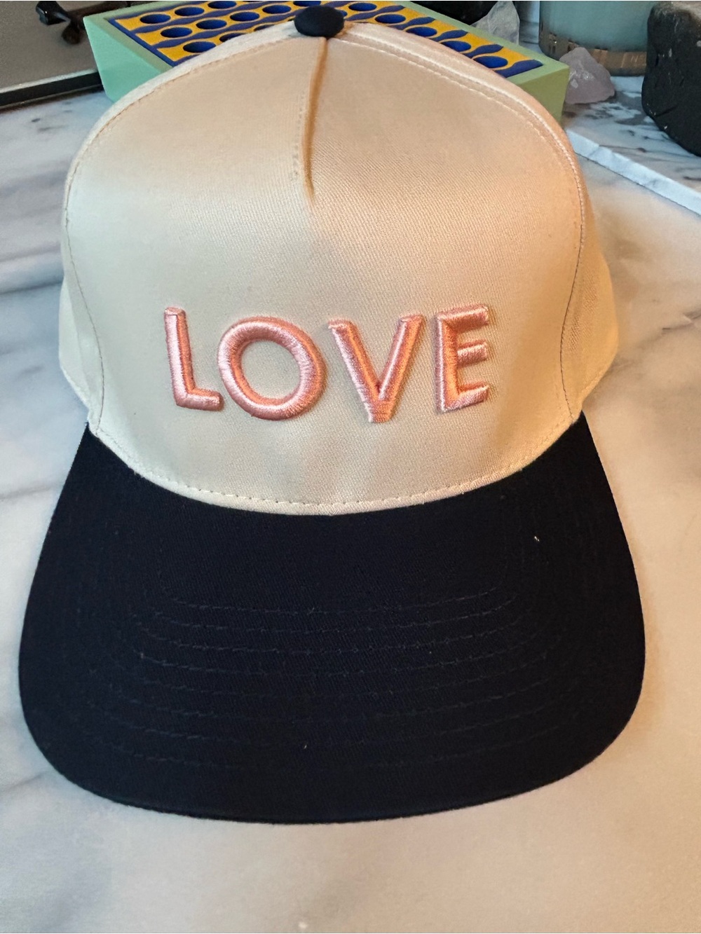 LOVE Two-Tone Baseball Cap - Cream & Black with Pink Embroidery